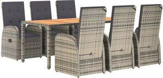 vidaXL 7 Piece Garden Dining Set Grey Poly Rattan&Solid Wood Acacia vidaXL