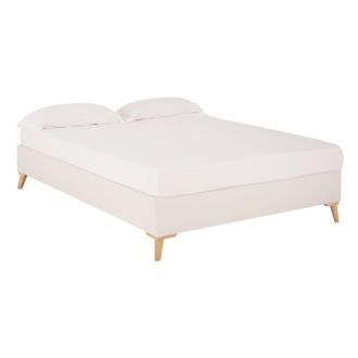 Deco Wood Base tapizada de lino blanca para colch&oacute;n 160x200cm