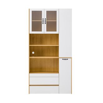 STILVORA Aparador De Cocina Con 2 Cajones, Estantes Ajustables Y Huecos Abiertos, En Mdf, Blanco Y Natural, 100&times;40&times;200 Cm