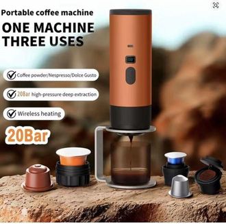 OEM Cafetera Port&aacute;til 3 En 1 Con Taza - 1 Taza - Naranja - Recargable, Ideal Para Viajes - Cafetera Espresso De 12 V Para C&aacute;psulas Y Caf&eacute; Molido - Para Ca