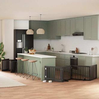 vidaXL Puerta De Perros Plegable 10 Paneles Madera &Aacute;lamo Negra 800 Cm Vidaxl