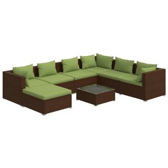 vidaXL Set Sof&aacute;s De Jard&iacute;n 8 Piezas Y Cojines Rat&aacute;n Sint&eacute;tico Marr&oacute;n Vidaxl