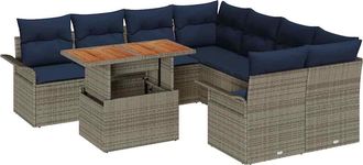 vidaXL Conjunto De Sof&aacute;s De Jard&iacute;n 9 Uds. Gris Y Azul Marino Vidaxl
