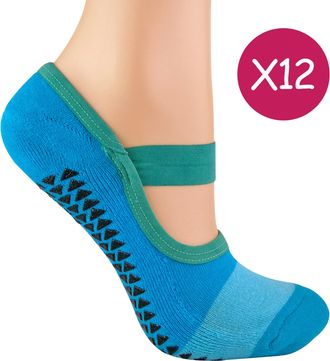 Sock Snob Womens 12 Pairs Ladies Non Slip Breathable Yoga Socks - Blue - Size UK 4-8