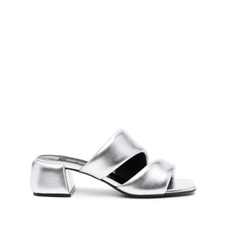 Sergio Rossi Heeled Mules, female, Gray, 3 UK, Silver Sandals with Padded Design