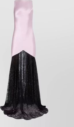 Nina Ricci silk lace sleeveless boat neck open back knee length gown