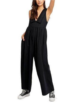 Free People Big Love Wide Leg Linen Blend Jumpsuit in Black at Nordstrom Rack, Size Small
