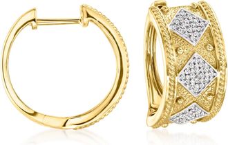 Ross-Simons Diamond Geometric Hoop Earrings in 18kt Yellow Gold