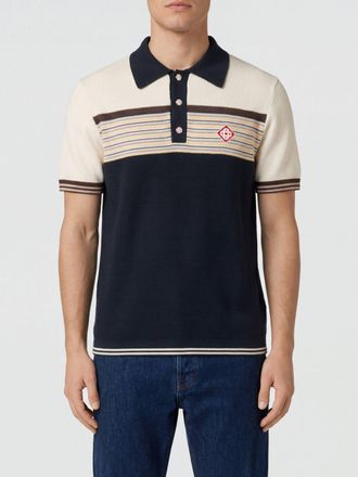 Casablanca Polo in maglia in lana e cotone a righe con logo