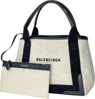 Balenciaga Black Ivory Navy Canvas Tote Bag (Pre-Owned)