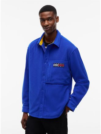 Tommy Hilfiger Mens Tommy Jeans Logo Fleece Overshirt - Deep Marine - XL