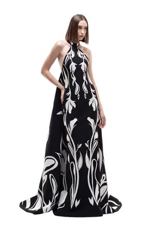 Saiid Kobeisy Laser Cut Scuba Halter Neck Dress