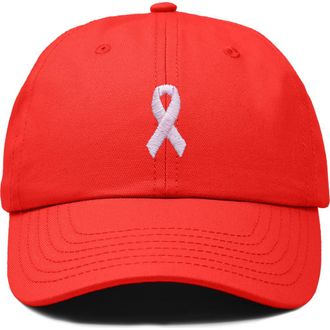 Dalix Pink Ribbon Dad Cap in Red at Nordstrom