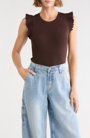 Joie Sleeveless Scalloped Flutter Sleeve Top in Inky Espresso at Nordstrom Rack, Size X-Small