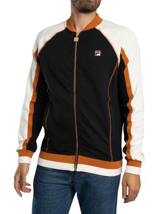 Fila Mens Eliot Flat Lock Detail Track Jacket, Black/Gardenia/Pumkin Spice, M