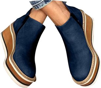 Generic Wedge Boots for Women Uk Platform Wedge Ankle Booties for Women Round Toe Chunky Bottom High Heels Solid Colors Platform Low Round Toe Boots Slip on W