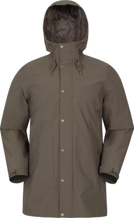 Mountain Warehouse Foxtail Mens Long Fleece Lined Jacket with Adjustable Hood Waterproof Coat Beige