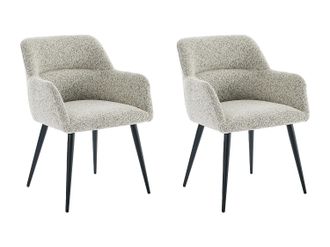 Vente-Unique Vente-unique - Sedia Con Braccioli In Tessuto Tweed E Metallo Nero Panna - Lotto Di 2 - Heka