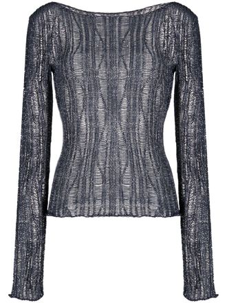 VOZ boat-neck open-knit sweater - Blue