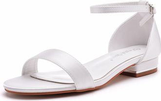 Generic Women Open Toe Dress Low Heel Shoes, Women Satin Flat-for Bridal Shoes, Wedding Shoes, Womens Summer Sandals 2Cm,Ivory White,8 UK