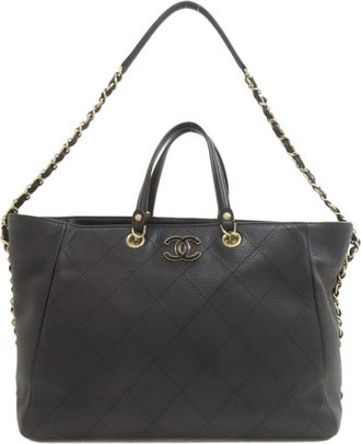 Chanel Matelasse Black Leather Tote Bag (Pre-Owned)