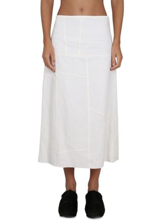 Jil Sander White Solid Midi Skirt