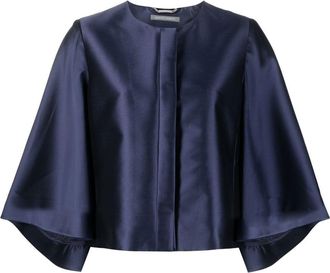 Alberta Ferretti satin-trim cropped cape jacket - women - Silk/Acetate/Polyester/Cupro - 46 - Blue