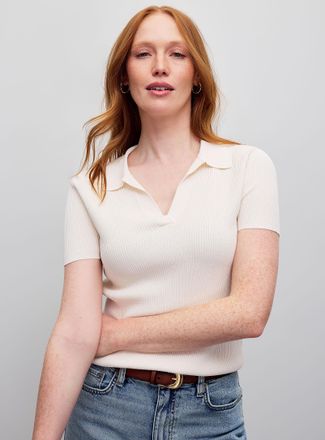 Lauren Ralph Lauren Womens Johnny collar ribbed cream-coloured sweater