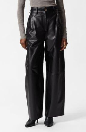 & Other Stories Metallic Leather Pants in Black Dark at Nordstrom Rack, Size 2