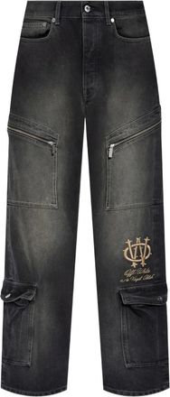 Off-white Jeans con logo ricamato - Nero
