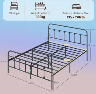 HOMCOM Bed Frame With LED Lights And Charging Station - Black - Single | TJ Hughes