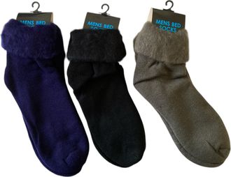 Generic Mens Thermal Bed Socks, 3 Pairs, Fleece Lined Winter Home Socks in Navy, Black, Grey, Size 6-11