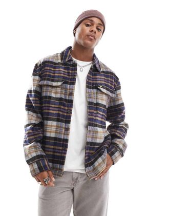 Lyle & Scott Giacca in flanella blu navy scuro e color gesso a quadri