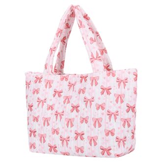 Generic Women Floral Puffy Padded Tote Shoulder Bag Large Capacity Daily Use (Pink Bow) (style2)