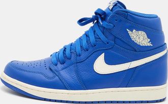 Air Jordan s Blue Leather Air Jordans 1 Retro High Top Sneakers