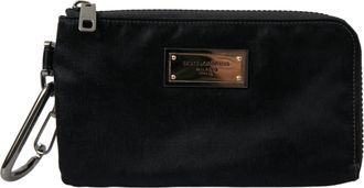 Dolce & Gabbana Zwarte Nylon Logo Plaque Sleutelhanger Pouch Clutch Tassen