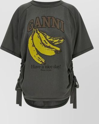 Ganni grey banana organic cotton graphic t-shirt