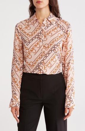 Elie Tahari The Haven Gilded Chain Print Button-Up Shirt in Gilded Chain W/Pink at Nordstrom Rack, Size X-Small