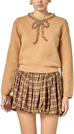 English Factory Floral Bow Trim Sweater in Brown at Nordstrom, Size X-Small