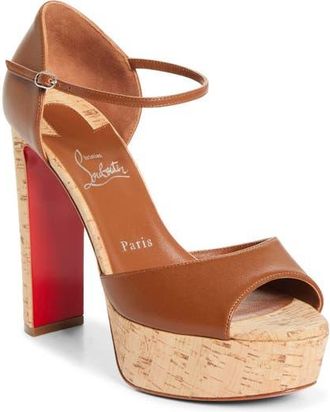 Christian Louboutin Sandaloo Cork Platform Sandal in Cuoio/Cuoio at Nordstrom, Size 10.5Us