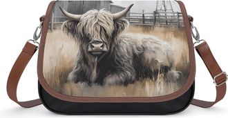 Generic Highland Cow Barn Vintage Crossbody Bags for Women Fashion Leather Shoulder Handbags With Adjustable Strap