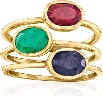 Ross-Simons Multi-Gemstone Jewelry Set: 3 Rings in 18kt Gold Over Sterling