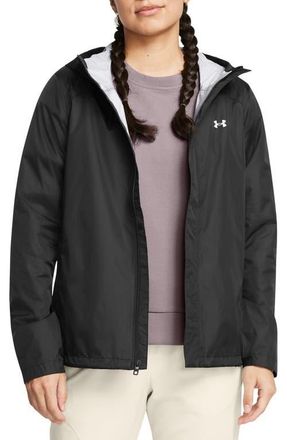 Under Armour Stormproof Cloudstrike 2.0 Waterproof Hooded Jacket in Black //White at Nordstrom, Size X-Small
