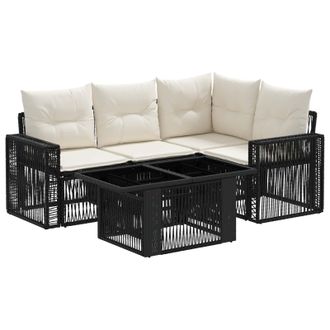 vidaXL Conjunto De Sof&aacute;s De Jard&iacute;n 5 Uds. Negro Y Blanco Crema Vidaxl