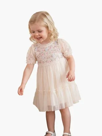 Needle & Thread Garland Ribbon Bodice Baby Dress in Cream/pastel Lemon at Nordstrom, Size 12-18M