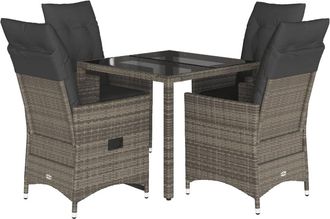 vidaXL Set Comedor De Jard&iacute;n 5 Piezas Con Cojines Rat&aacute;n Sint&eacute;tico Gris Vidaxl