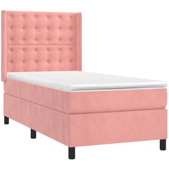 vidaXL Cama Box Spring Colch&oacute;n Y Led Terciopelo Rosa 90x190 Cm Vidaxl