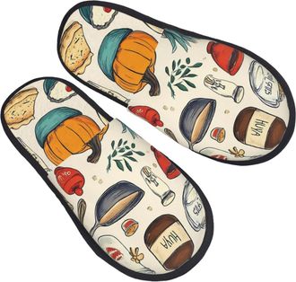 Generic Home Slippers Cooking Utensils Pattern Slippers Flat Plush Slipper For Travel Indoor Bathroom L