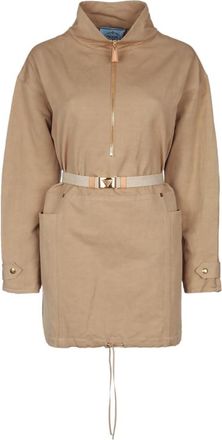 Prada Light Brown Mock Collar Mini Dress