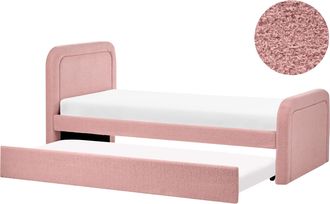Beliani Cama Nido Tapizada De Boucl&eacute; 90/180 X 200 Cm Con Somier De Listones Rosa Rayssac